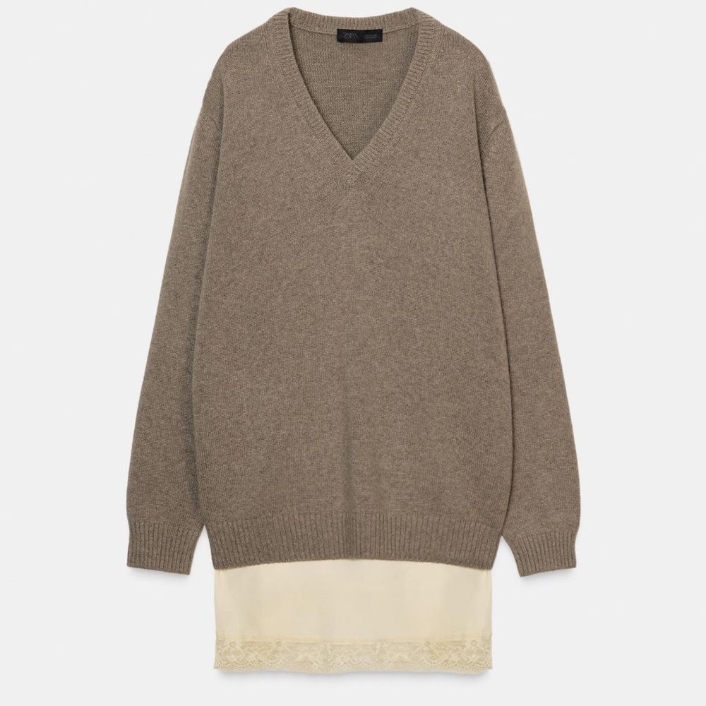 Zara light mink touch of cashmere blend sweater with slip dress NWT